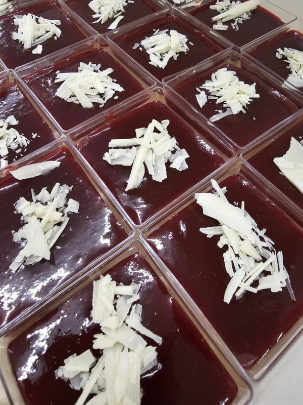 Vanilla Bean Panna Cotta Cups w Raspberry Jelly (GF)