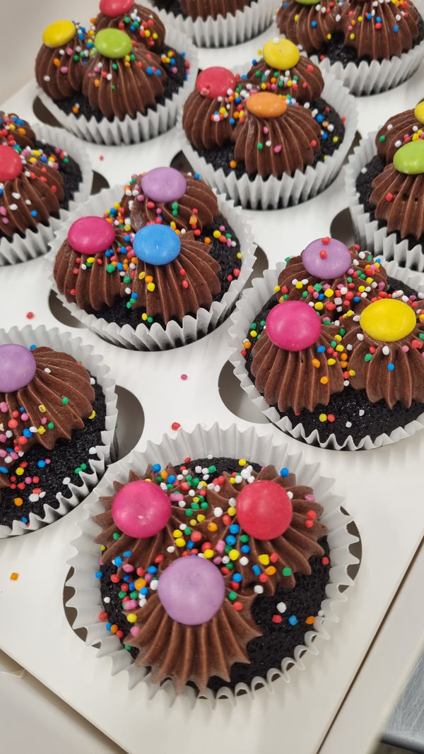 Cupcakes - 12 x Chocolate with Chocolate icing and Smarties